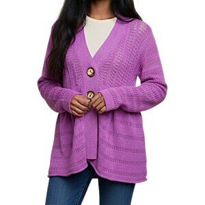 J'envie Pink Loose Fit Two Button Knit Linen Blend Cardigan Women's Size XL